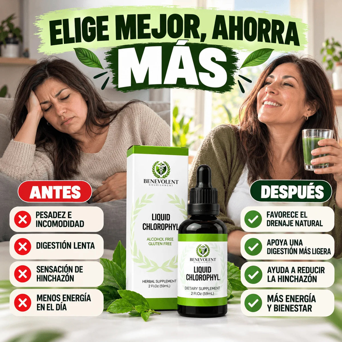 Clorofila Líquida Benevolent 60 ml — Que Sentirte Pesada no Se Vuelva tu Normal
