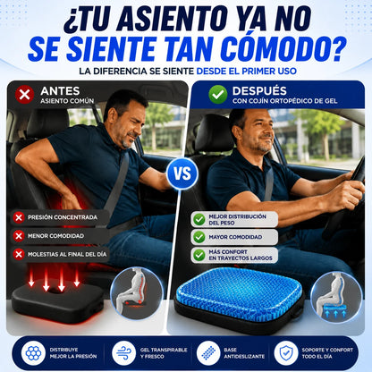 Cojín Ortopédico de Gel — Alivia Cadera, Coxis y Lumbar en Cualquier Asiento