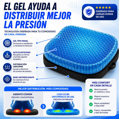 Cojín Ortopédico de Gel — Alivia Cadera, Coxis y Lumbar en Cualquier Asiento