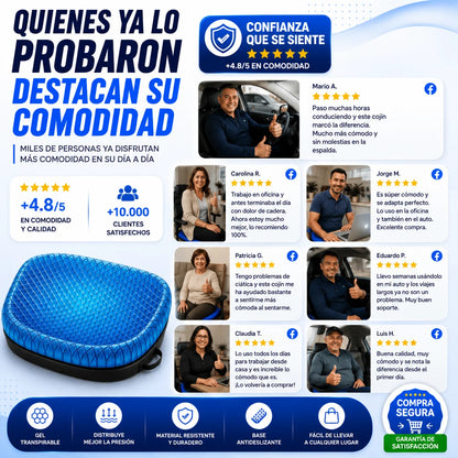 Cojín Ortopédico de Gel — Alivia Cadera, Coxis y Lumbar en Cualquier Asiento