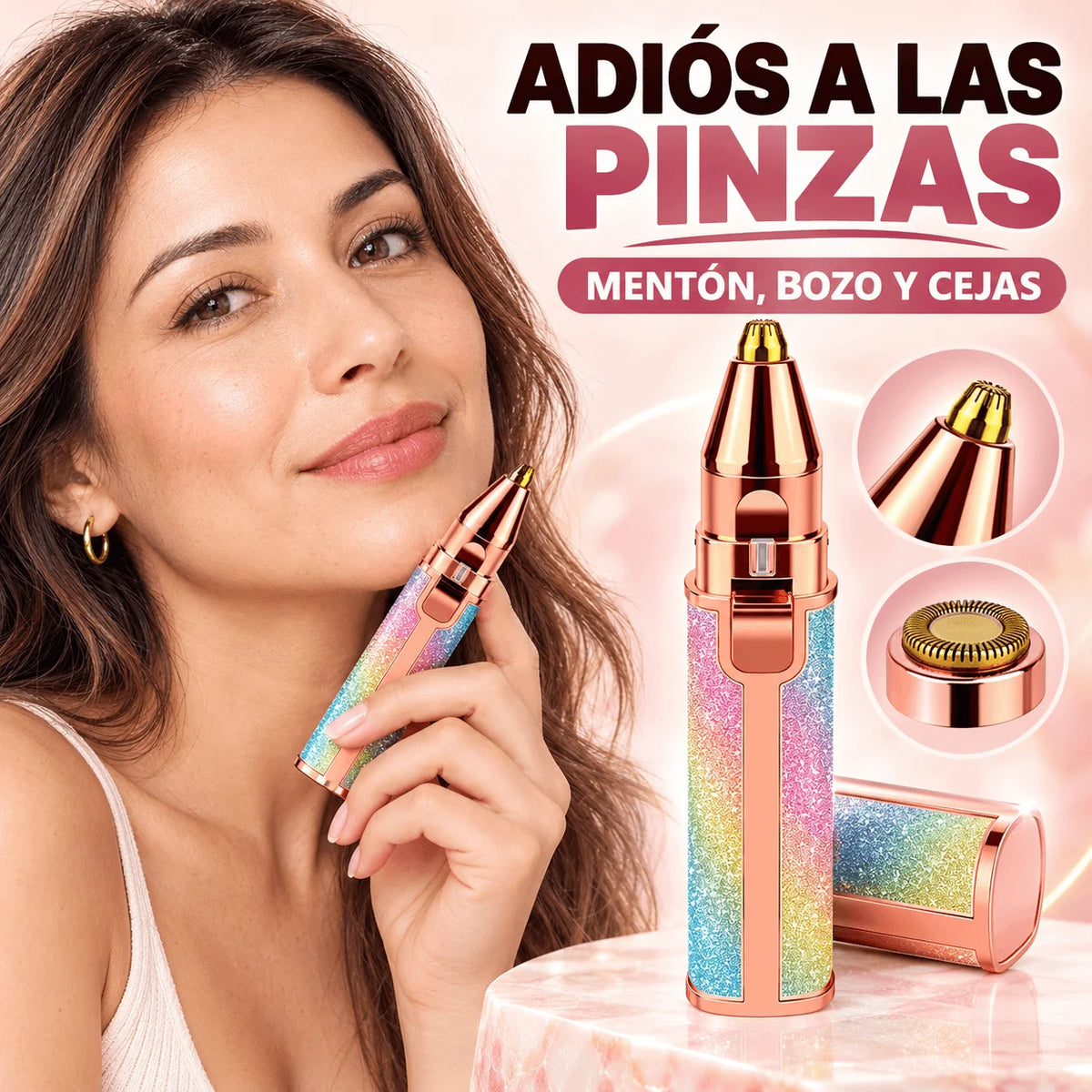 Depiladora Facial 2 en 1 Recargable — Retoca Mentón, Bozo y Cejas Sin Pinzas