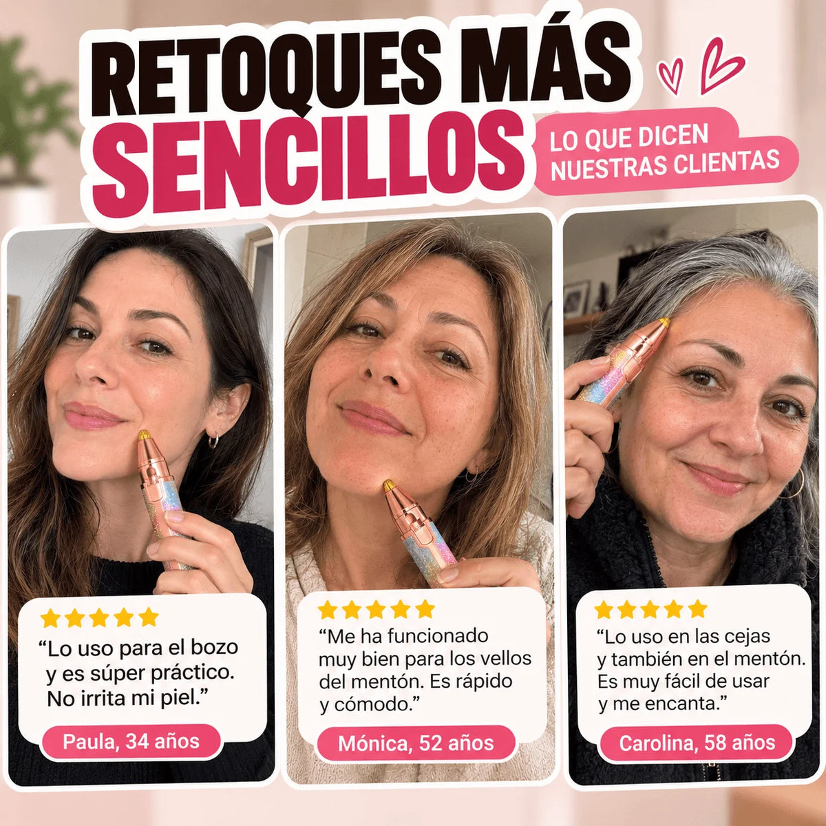 Depiladora Facial 2 en 1 Recargable — Retoca Mentón, Bozo y Cejas Sin Pinzas