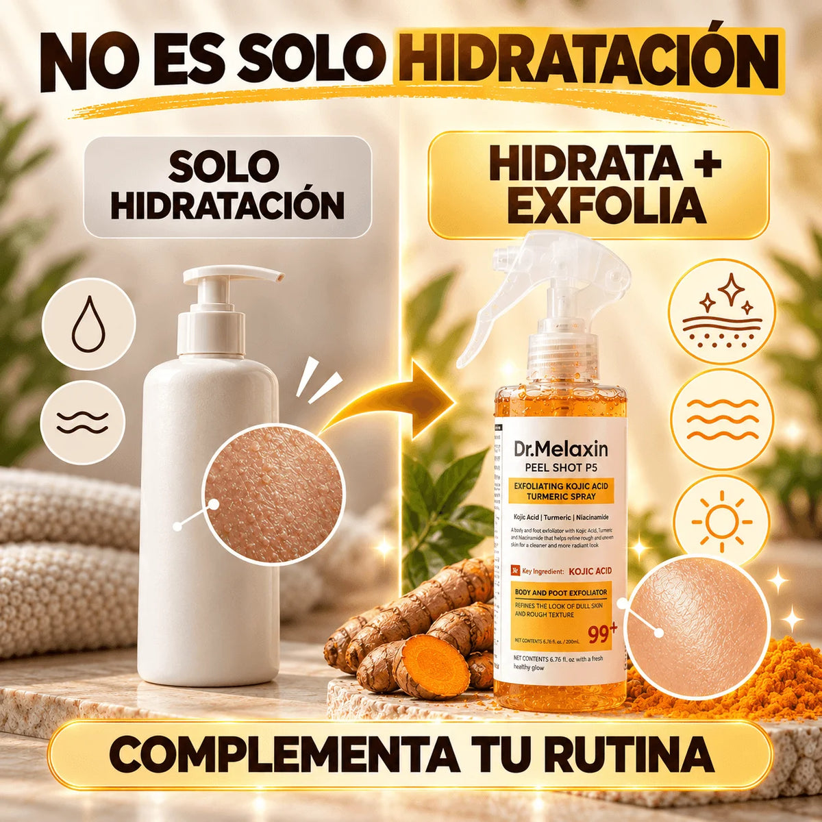 Spray Exfoliante Corporal con Ácido Kójico para Brazos, Piernas y Espalda