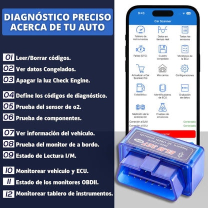 Scanner automotriz Bluetooth OBD 2 Incluye Manual de Uso