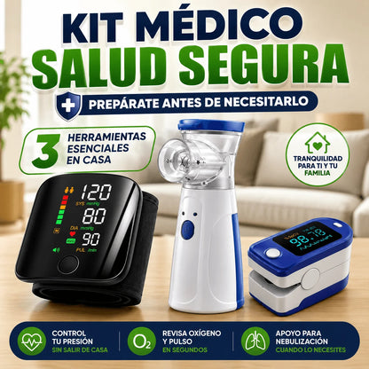 Kit Médico Salud Segura — Tensiómetro, Oxímetro y Nebulizador para Tener en Casa