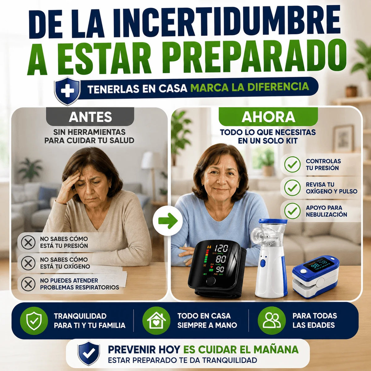 Kit Médico Salud Segura — Tensiómetro, Oxímetro y Nebulizador para Tener en Casa