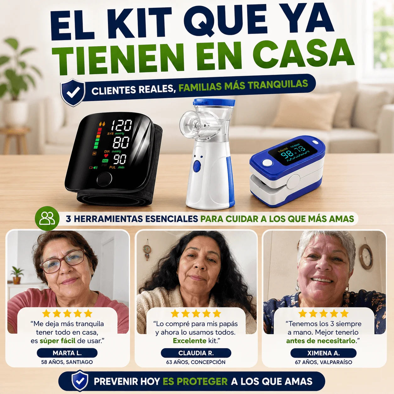 Kit Médico Salud Segura — Tensiómetro, Oxímetro y Nebulizador para Tener en Casa