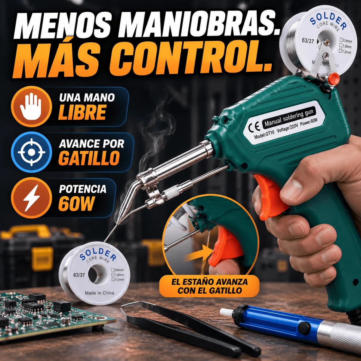 Kit Soldador Electrónico 60W — Deja de Hacer Malabares para Soldar