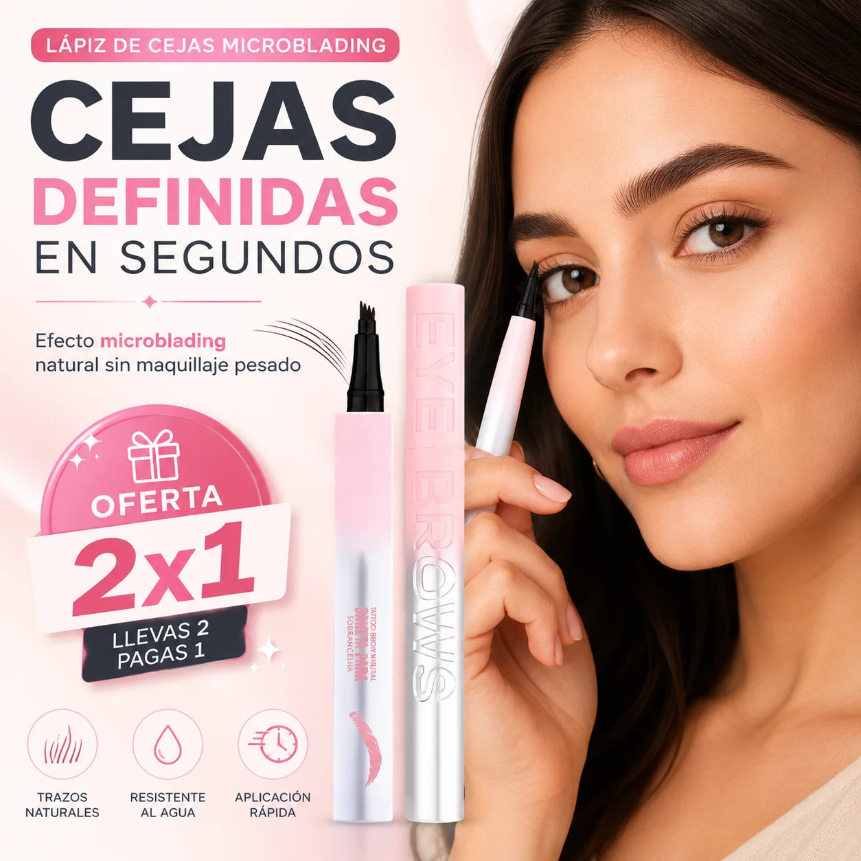 Lápiz de Cejas Microblading 4 Puntas — Efecto Natural Impermeable 2x1