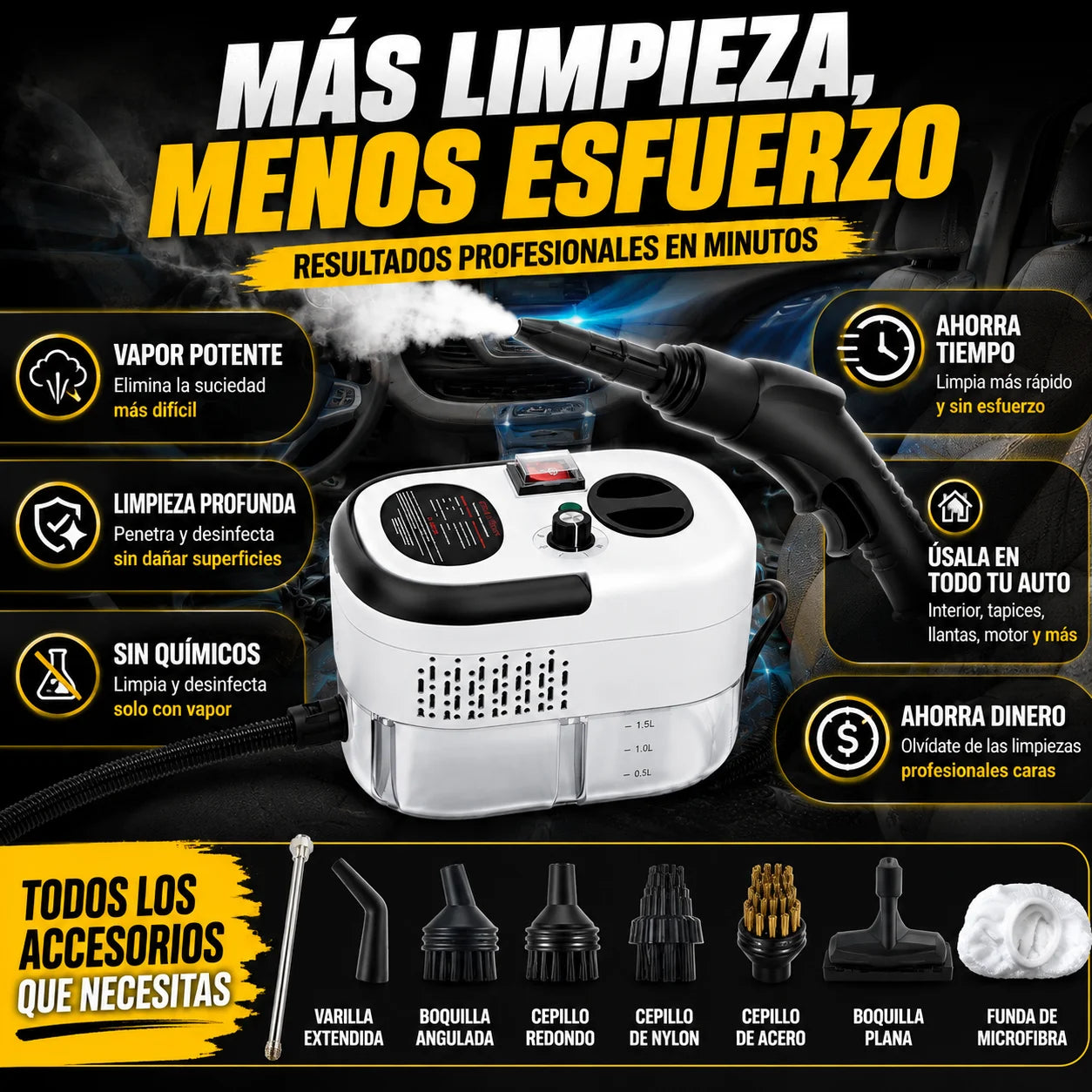 Maquina de Limpieza A Vapor - Deja Tu Auto Como Nuevo 2500W Potencia