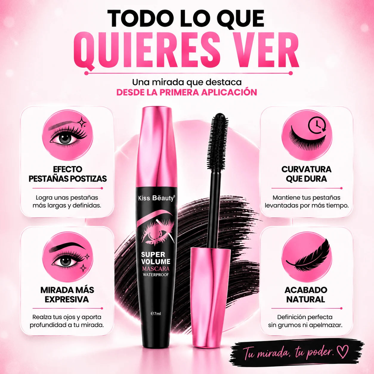 Pack 2 Máscaras de Pestañas Waterproof Super Volumen — Para Durar Todo el Día Sin Retoques