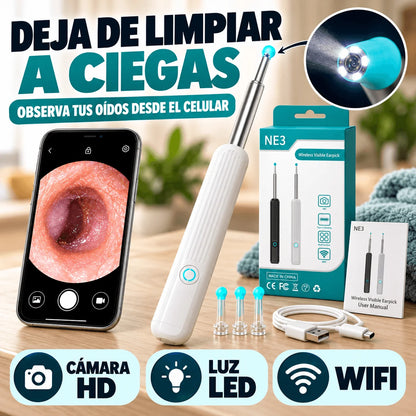 Otoscopio WiFi con Cámara HD y Luz LED — Deja de Limpiar tus Oídos a Ciegas