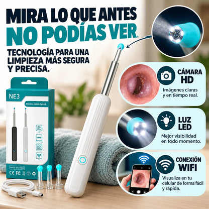 Otoscopio WiFi con Cámara HD y Luz LED — Deja de Limpiar tus Oídos a Ciegas