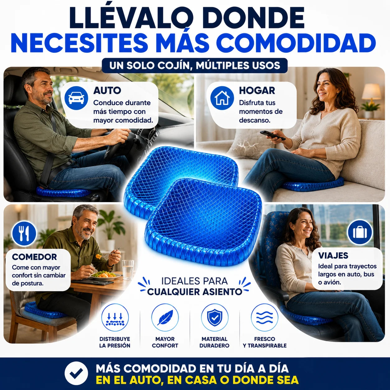 Pack 2 Cojines Ortopédicos de Gel — Alivia Cadera, Coxis y Lumbar en Cualquier Asiento
