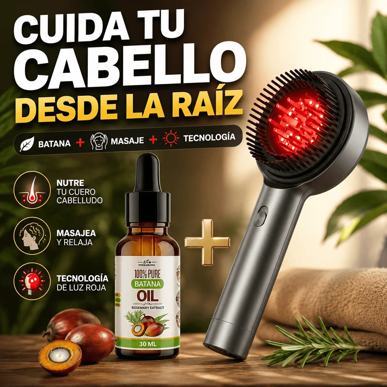 Pack Crecimiento Capilar - Cepillo Masajeador Infrarojo + Aceite de Batana
