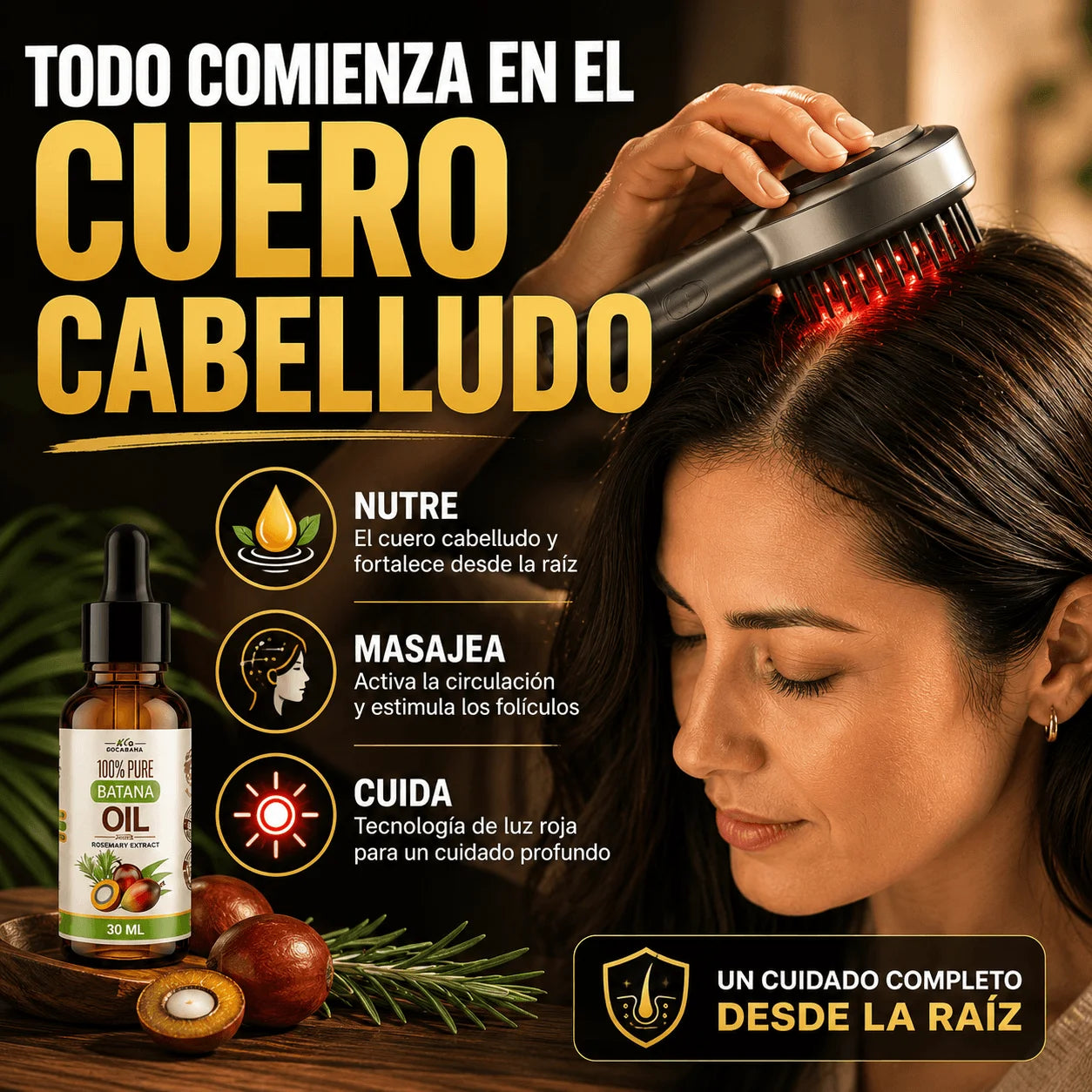 Pack Crecimiento Capilar - Cepillo Masajeador Infrarojo + Aceite de Batana