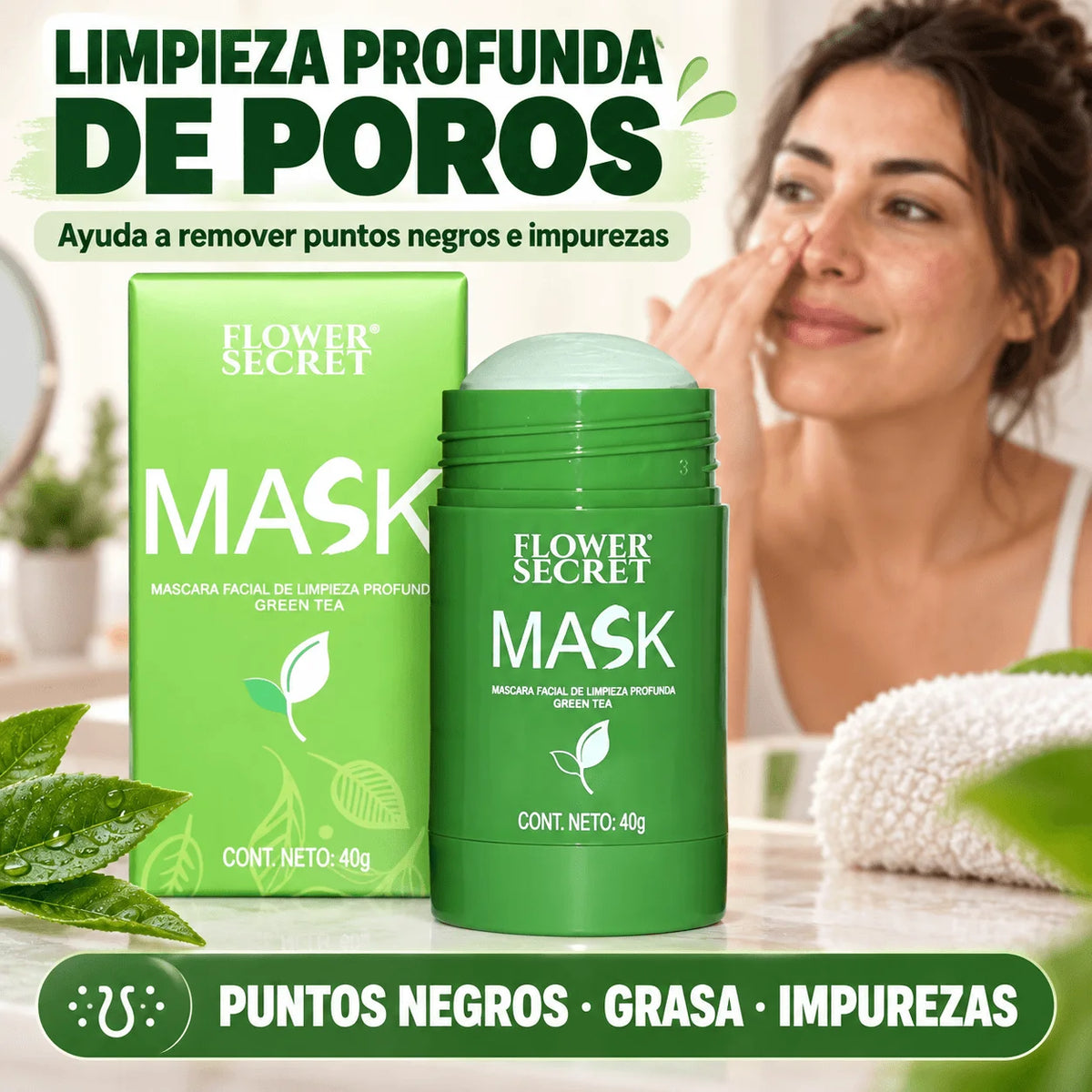 Mascarilla Stick de Té Verde — Limpieza Profunda Donde los Puntos Negros se Notan | Promo 2x1