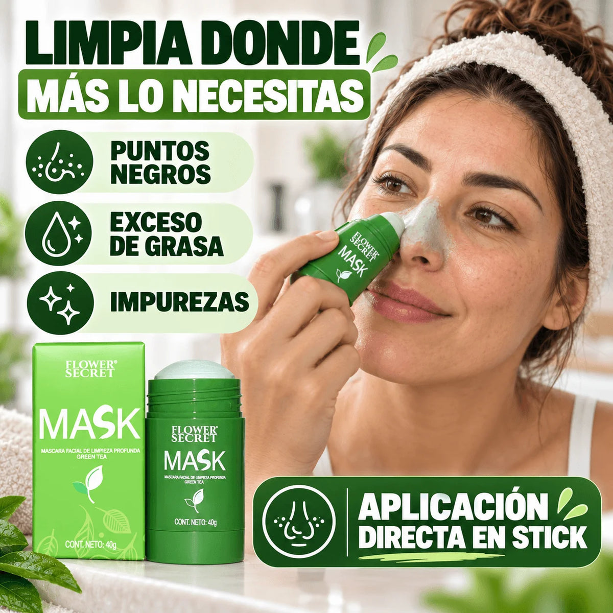 Mascarilla Stick de Té Verde — Limpieza Profunda Donde los Puntos Negros se Notan | Promo 2x1