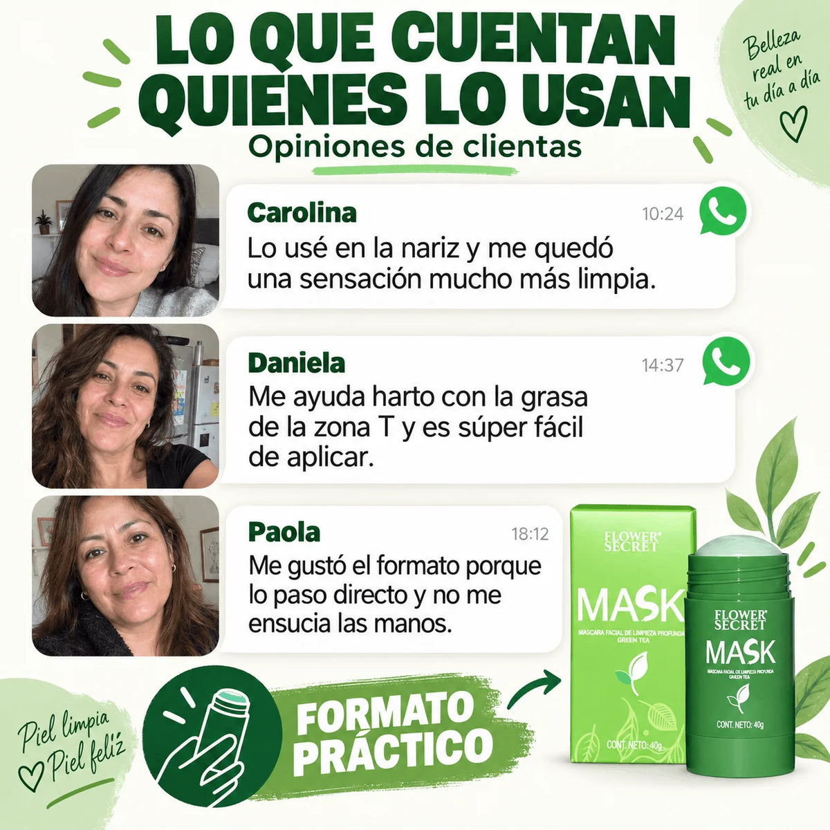 Mascarilla Stick de Té Verde — Limpieza Profunda Donde los Puntos Negros se Notan | Promo 2x1