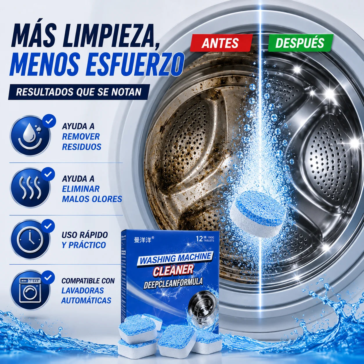 Pastilla Limpieza Total Lavadora Promo 2x1 Cajas (24 pastillas)
