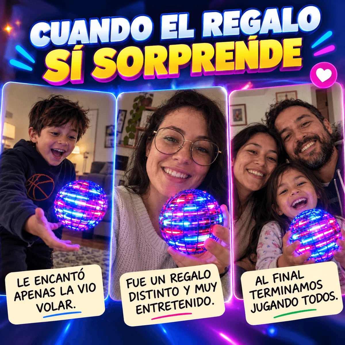 Pelota Voladora LED Flynova — El Regalo que No Termina Olvidado