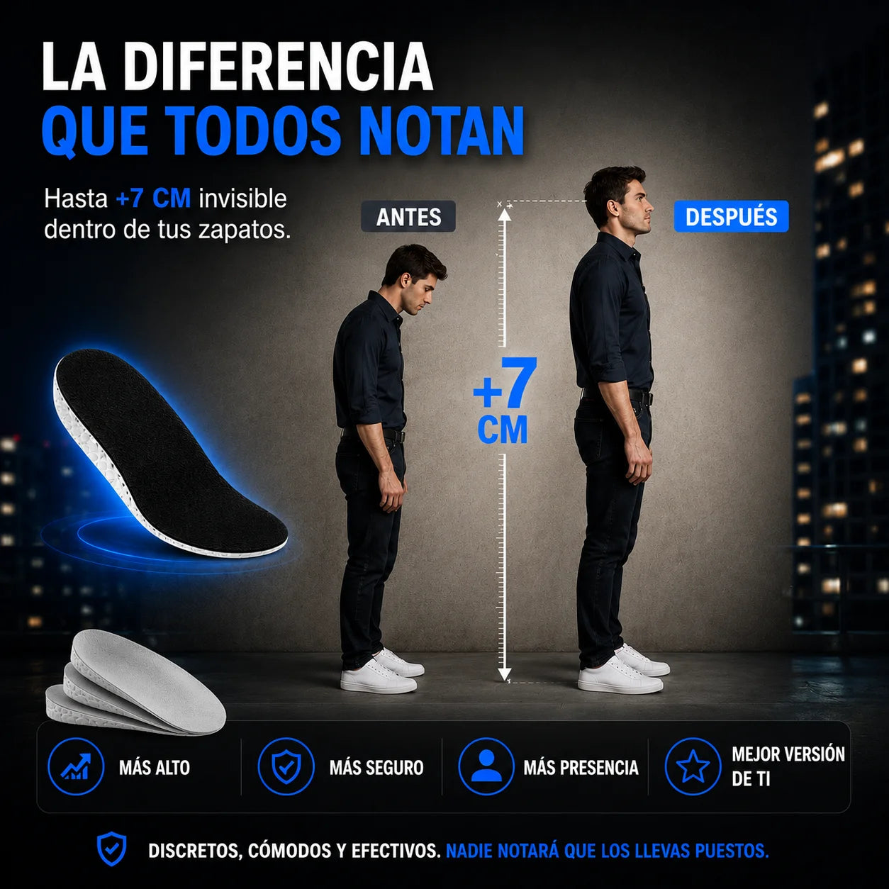 Plantilla Aumenta Altura Ortopédica — Hasta +7cm de Forma Invisible