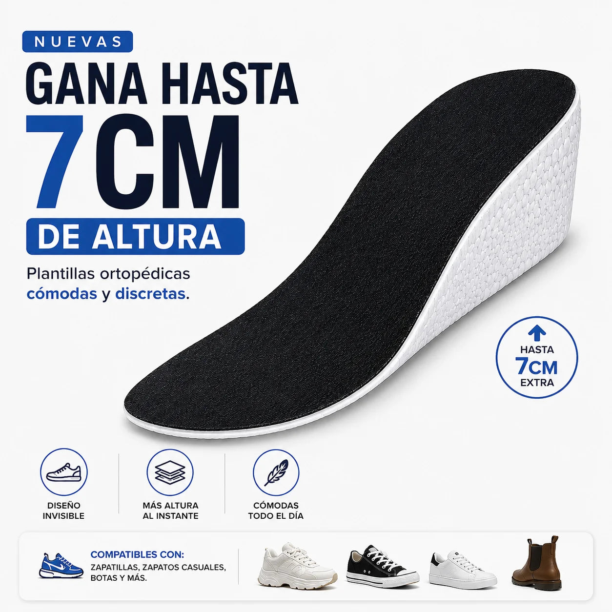 Plantilla Aumenta Altura +7cm — Discreta, Cómoda y Sin que Nadie lo Note