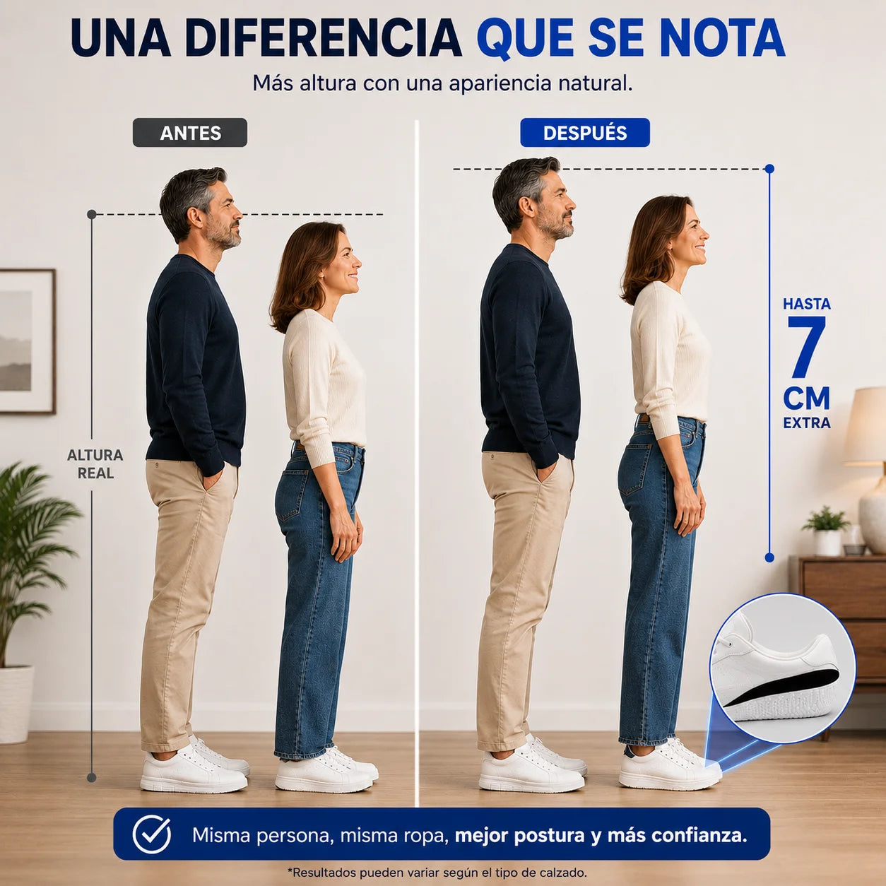 Plantilla Aumenta Altura +7cm — Discreta, Cómoda y Sin que Nadie lo Note