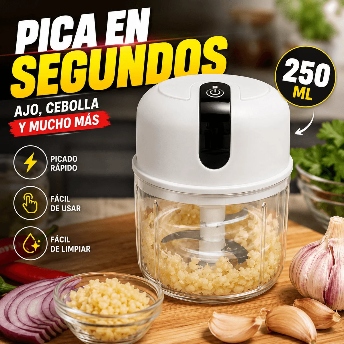 Procesador de Alimentos Eléctrico 250ml — Deja de Perder Tiempo Picando a Mano