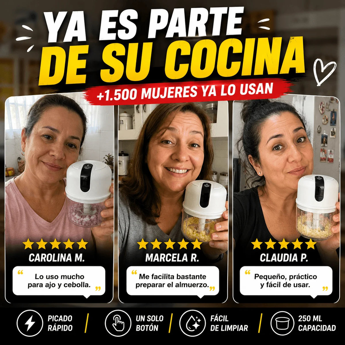Procesador de Alimentos Eléctrico 250ml — Deja de Perder Tiempo Picando a Mano