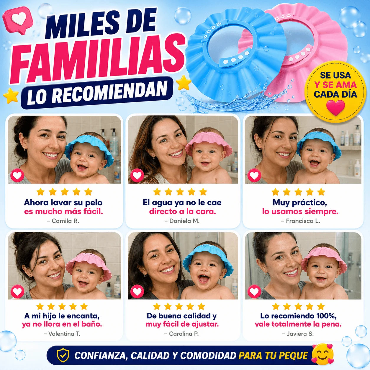 Promo 2 Gorros Ducha Para Bebés - Protege sus ojos y oídos del agua y champú
