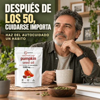 Pumpkin Seed Oil + Saw Palmetto — Cuidarse Después de los 50 es una Decisión | 90 Cápsulas