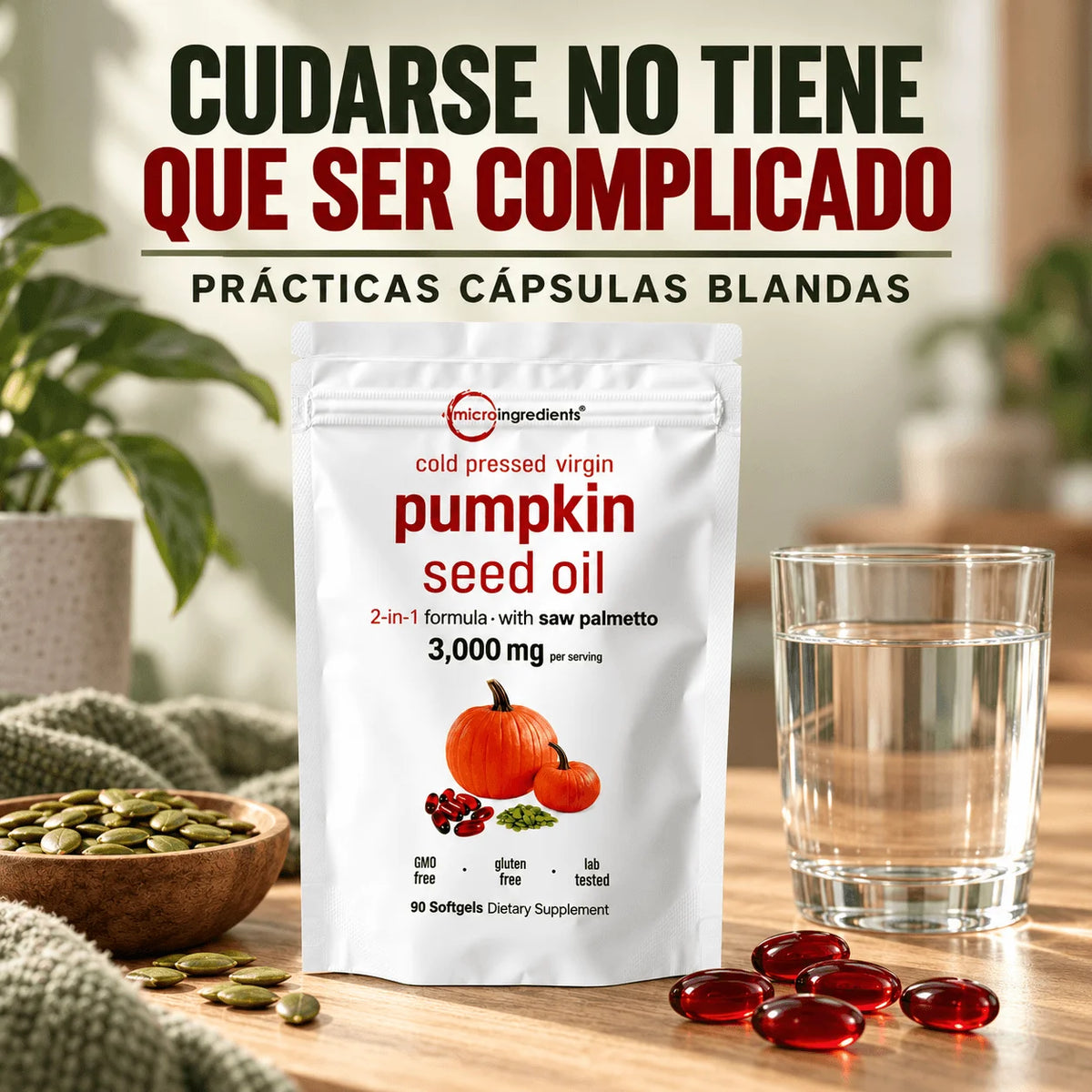 Pumpkin Seed Oil + Saw Palmetto — Cuidarse Después de los 50 es una Decisión | 90 Cápsulas