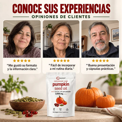 Pumpkin Seed Oil + Saw Palmetto — Cuidarse Después de los 50 es una Decisión | 90 Cápsulas