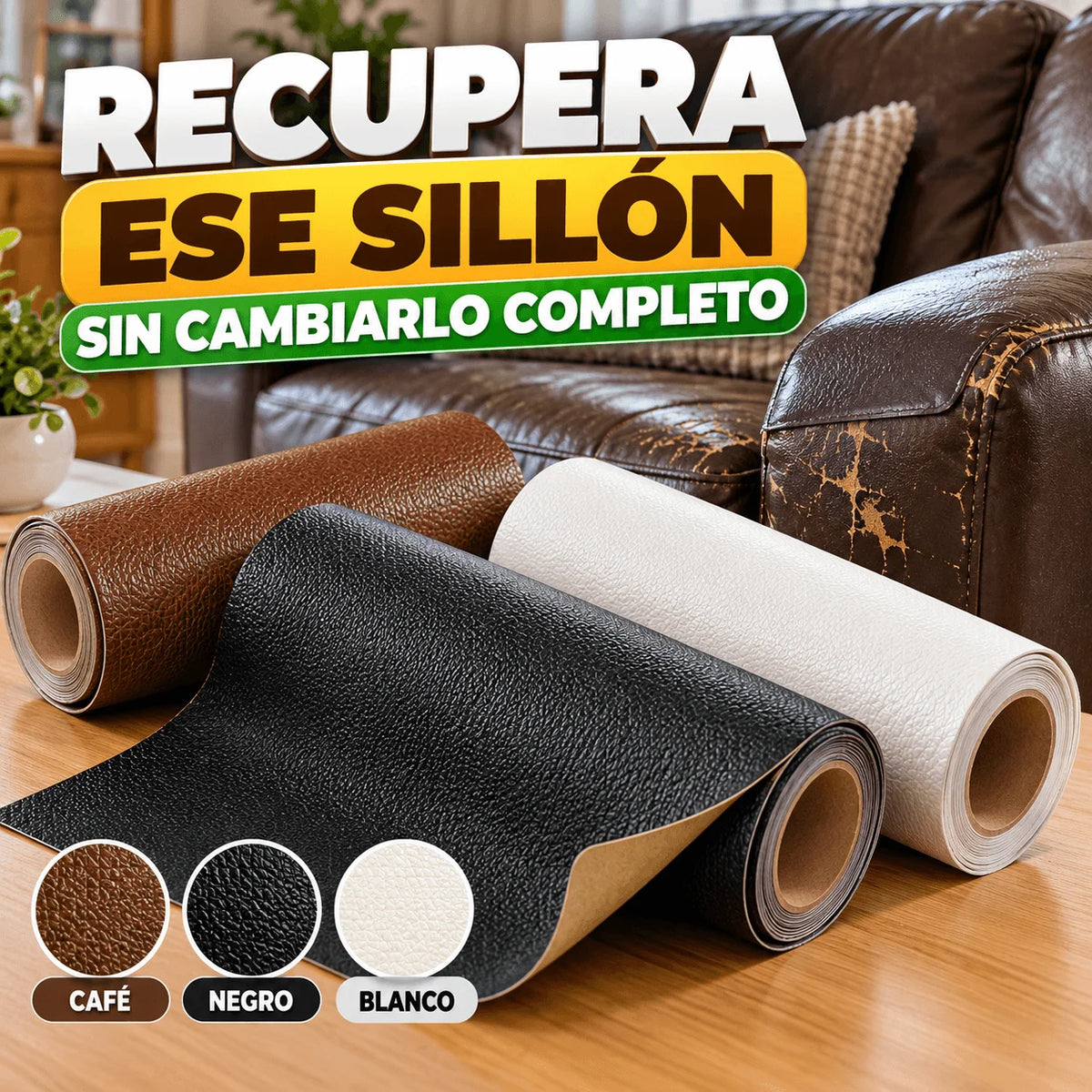 Rollo Autoadhesivo de Cuero 100x50 cm - Repara Muebles dañados, pelados o envejecidos