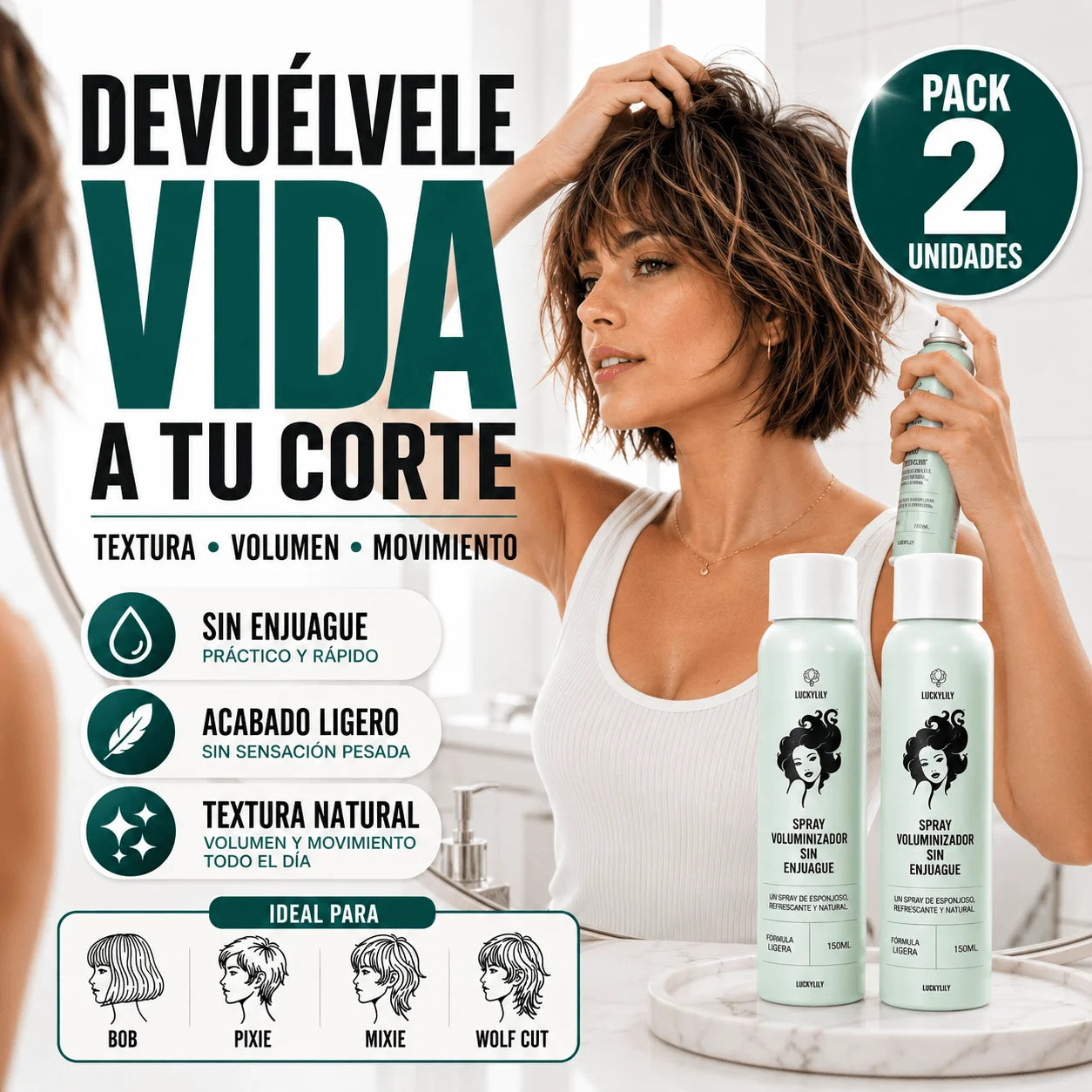 Spray Voluminizador - Tu Cabello Con Más Textura y Elevación Natural Pack 2 Un