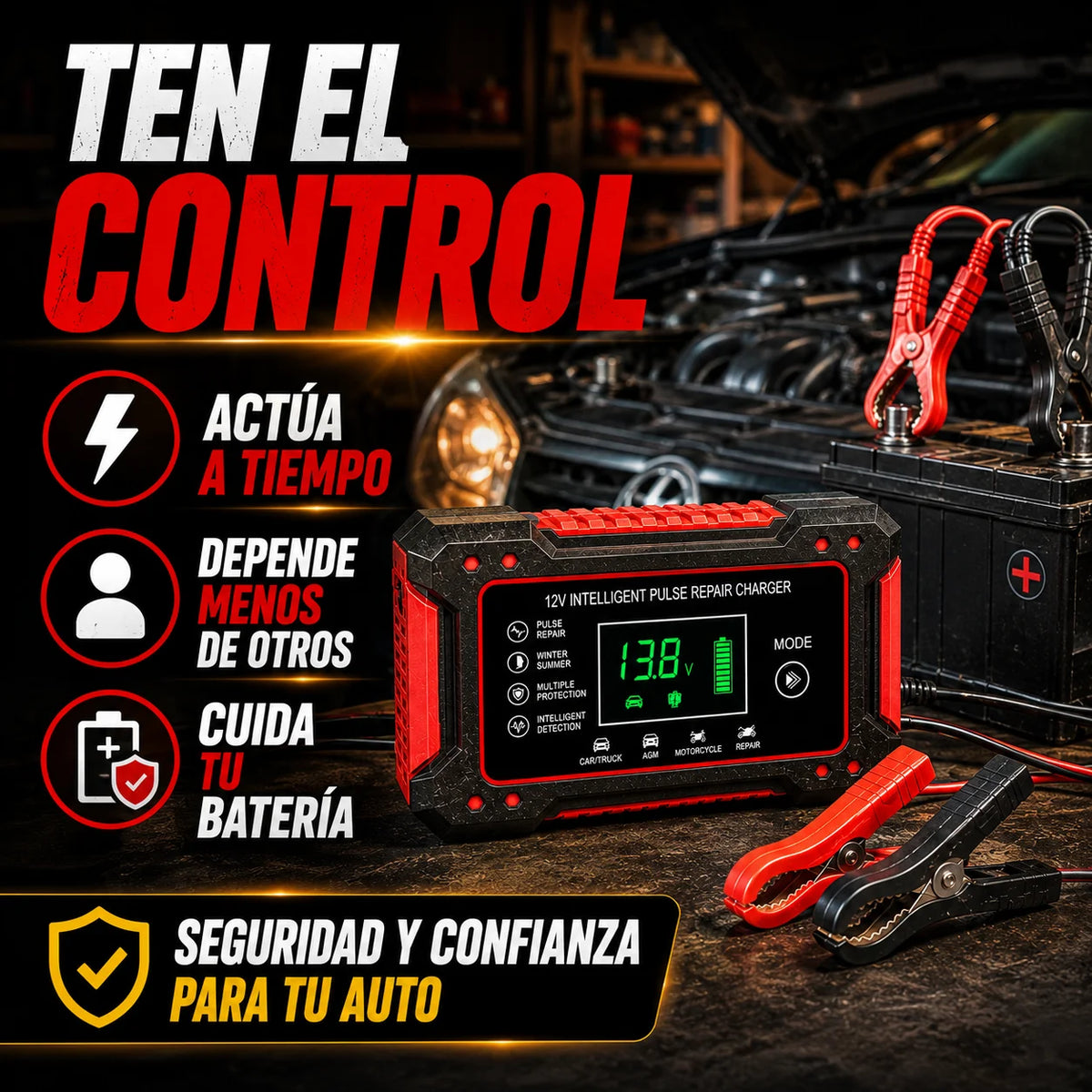 Cargador Reparador de Batería para Auto — Que una Batería Baja No te Deje Botado