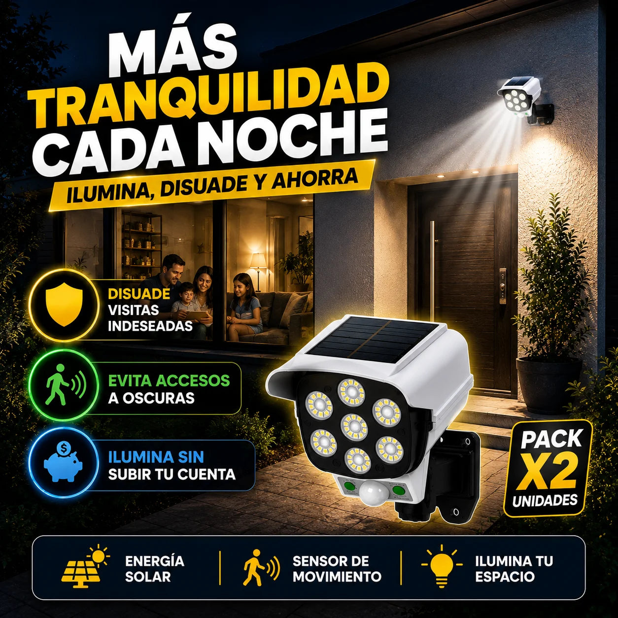 Promo 2 Foco Solar Disuasorio Tipo Cámara — Protege tu Hogar Sin Pagar de Más