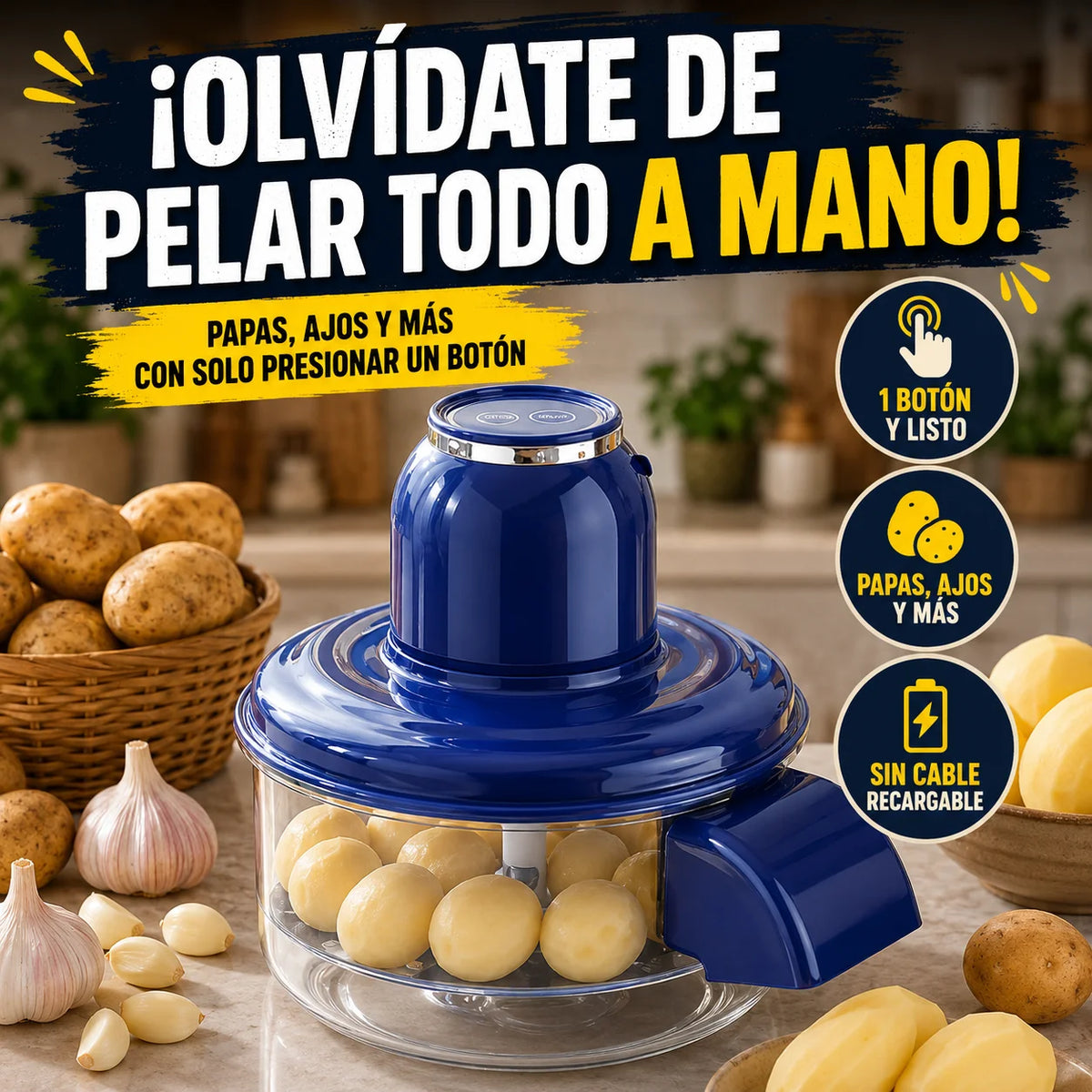 PelaFácil — Pelador Eléctrico de Papas y Ajo, No Más Papa por Papa