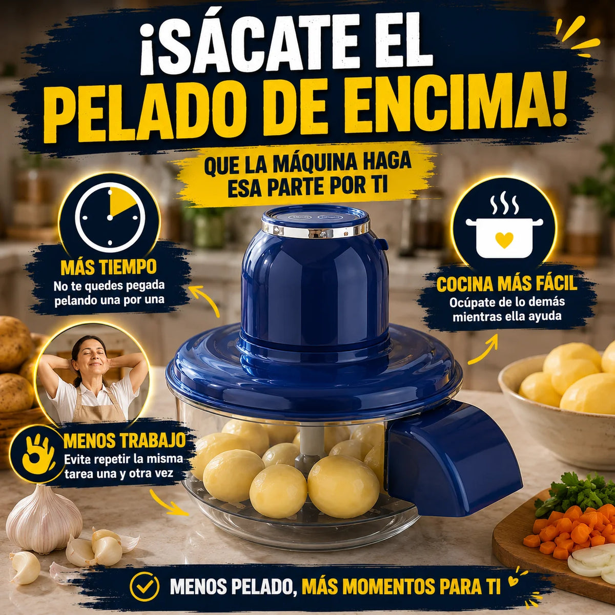 PelaFácil — Pelador Eléctrico de Papas y Ajo, No Más Papa por Papa